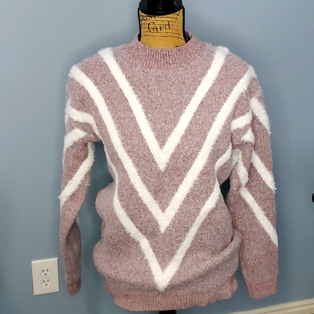 Cozy Pink Chevron Turtleneck Sweater